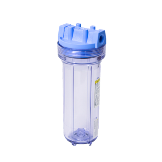 Clear 2.5 inch by 10 inch filter housing.